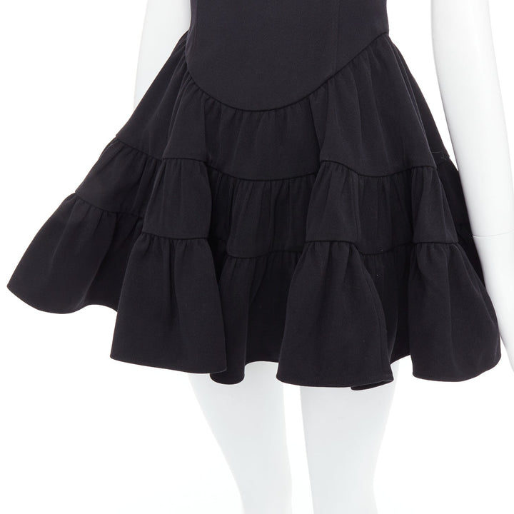 SHUSHU TONG Tiered Volume black wool blend puff sleeve kawaii dress XS