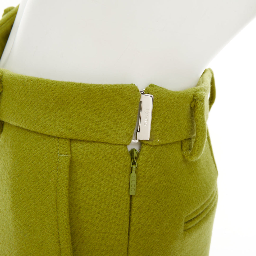 GUCCI 2024 Sabato green textured wool mohair tailored micro shorts IT38 XS