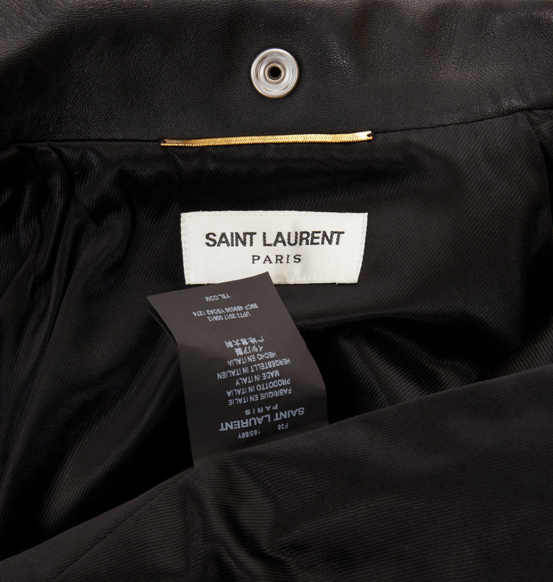 SAINT LAURENT 2017 Pearl Heart embellished black lambskin biker jacket S
