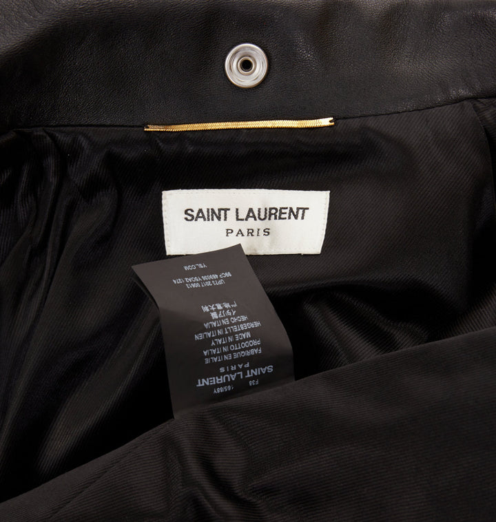 SAINT LAURENT 2017 Pearl Heart embellished black lambskin biker jacket S