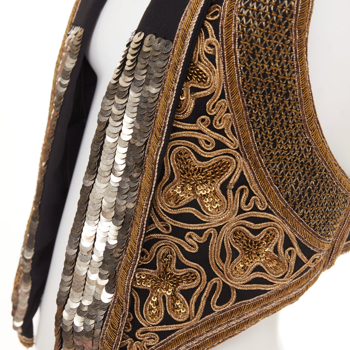 SAINT LAURENT 2017 gold sequins rope bead embellished waistcoat vest FR36 S