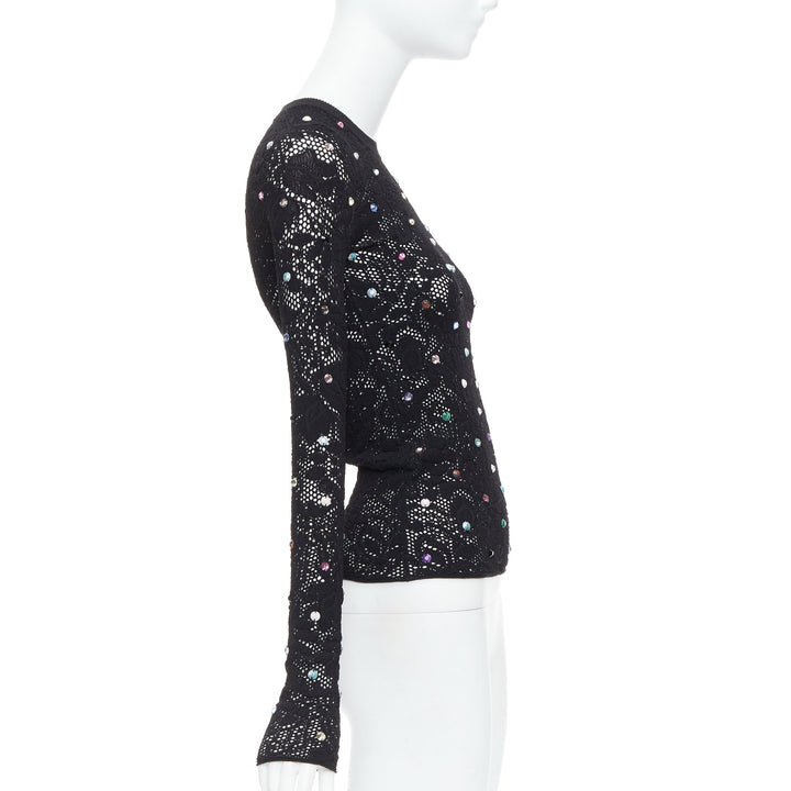 LOUIS VUITTON 2024 black multiclor jewel floral lace pullover S