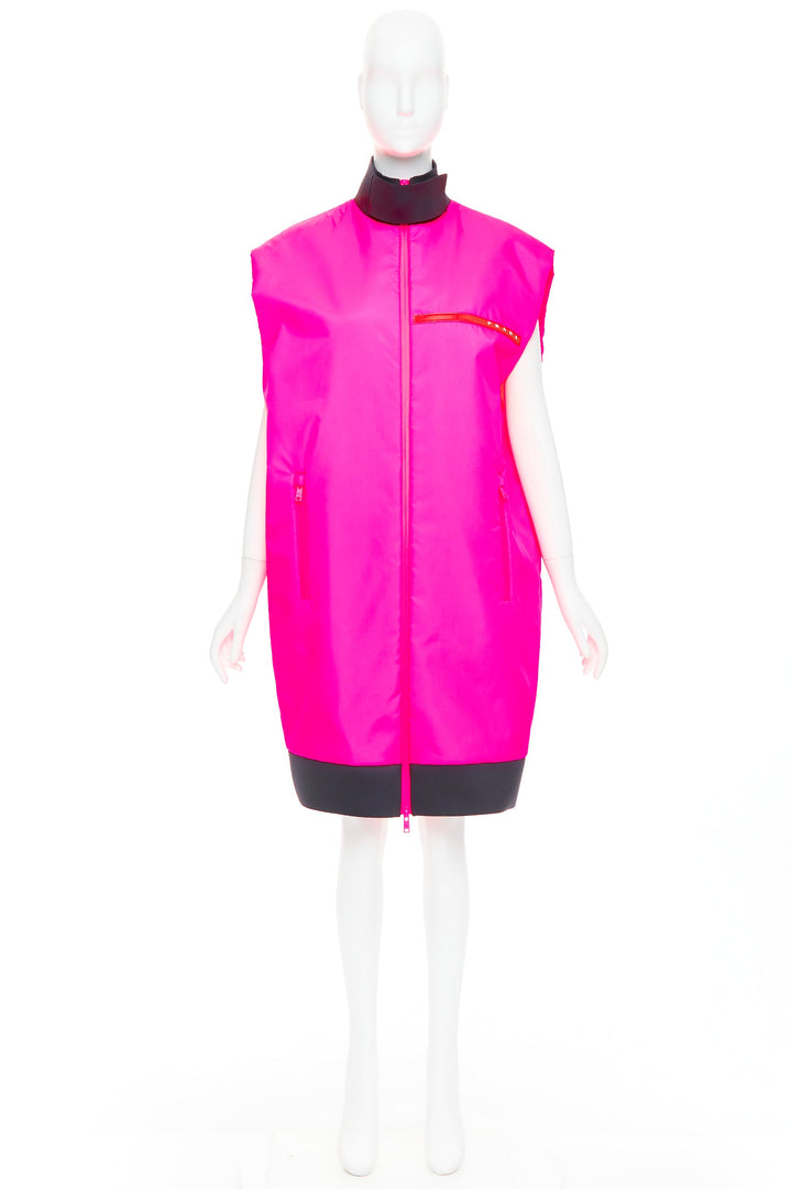 rare PRADA 2018 Runway Look48 neon pink red zip vest dress IT38 XS Celine Dion
