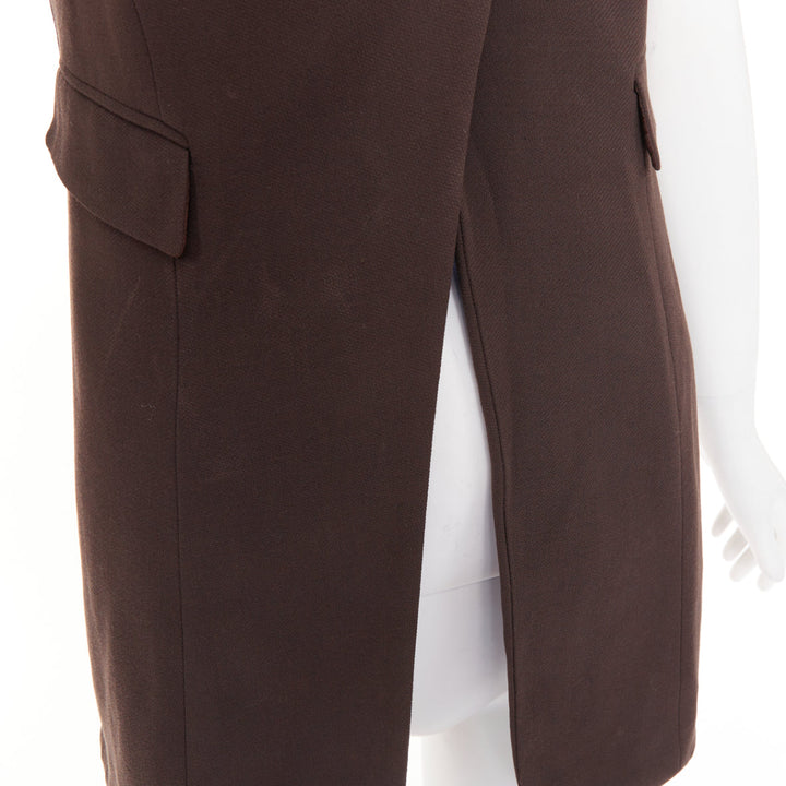 GIORGIO ARMANI Vintage brown wool longline cutout crossover vest top IT42 M