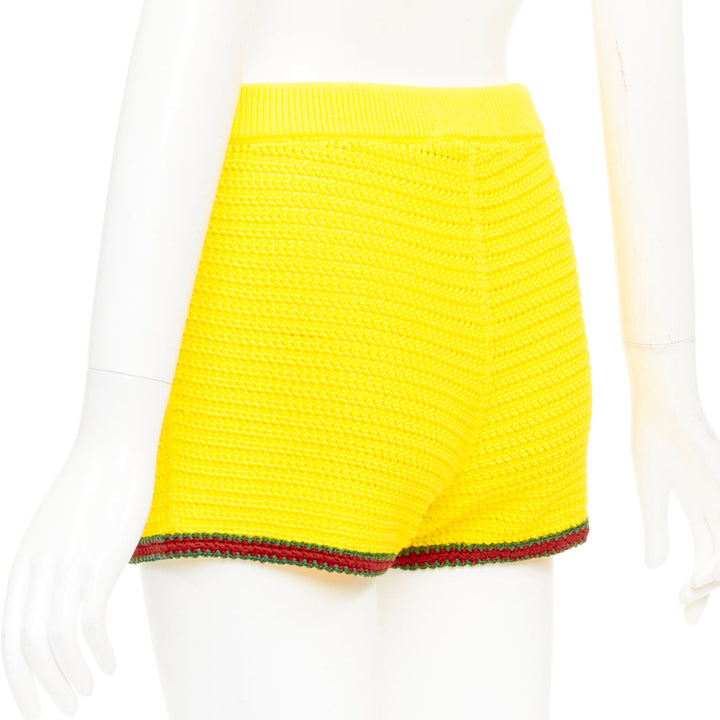 GUCCI 2024 Sabato yellow red green web horsebit cotton crochet knit shorts S