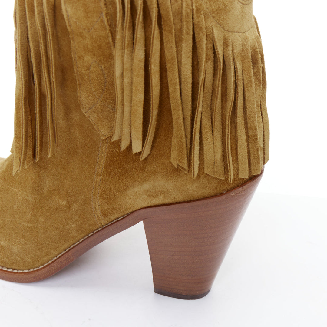 SAINT LAURENT New Western 80 brown suede fringe western boots EU39.5