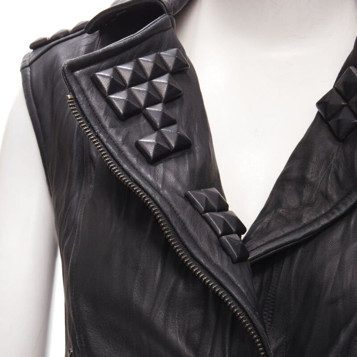 ELIZABETH JAMES black leather wrapped square stud biker vest jacket XS