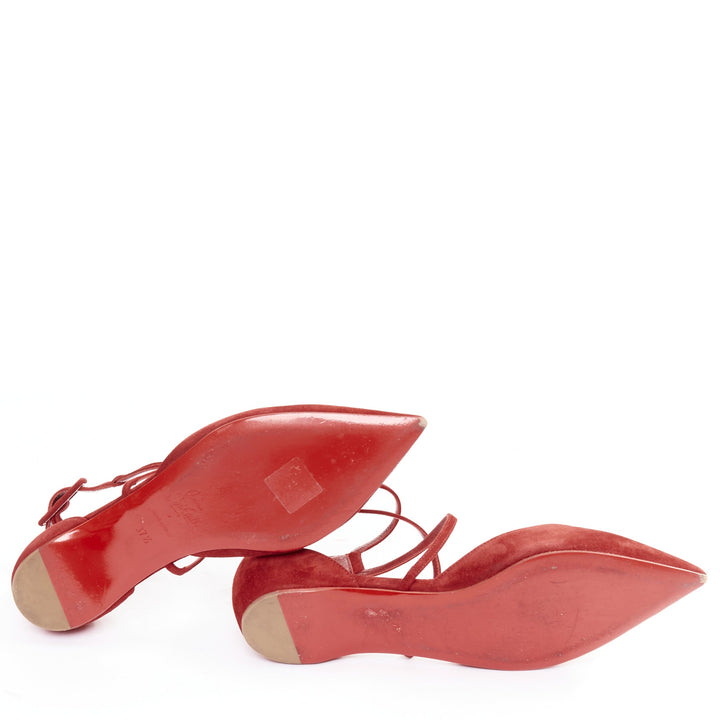 CHRISTIAN LOUBOUTIN Suzanna Flat Veau Velours Carmin red suede pointy flats EU