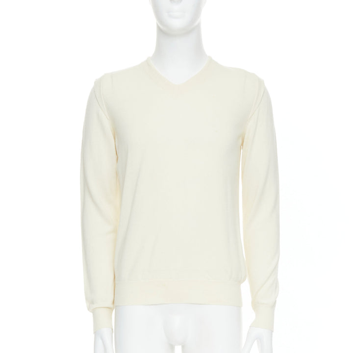 MAISON MARGIELA 100% wool cream V-neck overlay sleeve sweater M