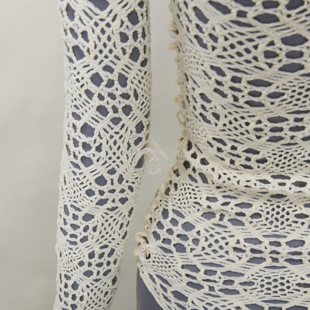 COMME DES GARCONS beige nylon braided crochet open knit mesh bodysuit leotard