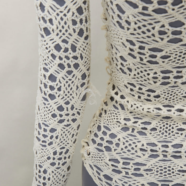 COMME DES GARCONS beige nylon braided crochet open knit mesh bodysuit leotard