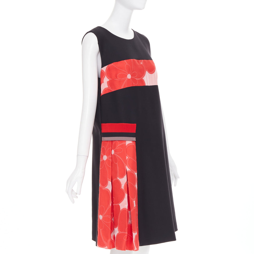 GIORGIO ARMANI Floral Jacquard black red wool blend asymmetric dress IT48 XXL