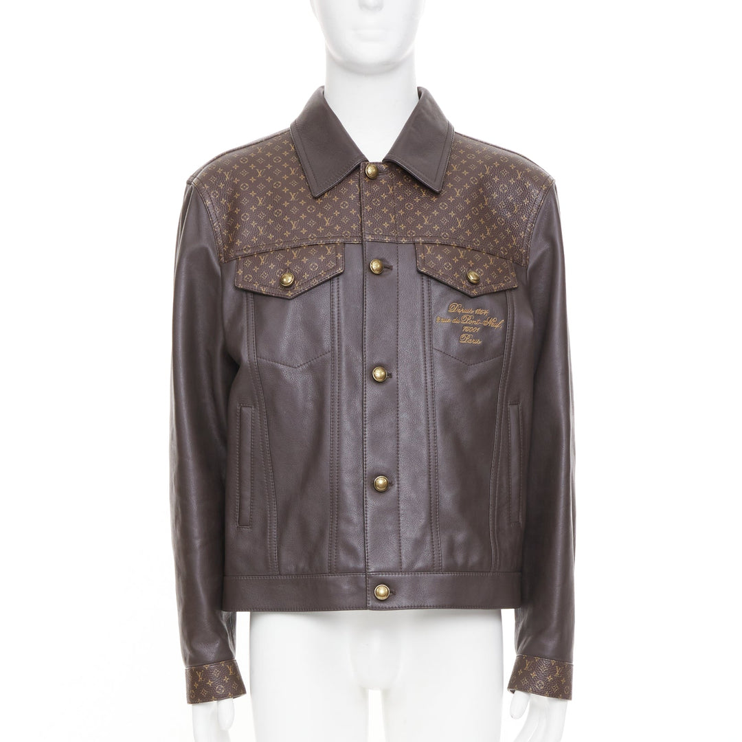 LOUIS VUITTON 2025 Runway Embellished Leather Trucker monogram jacket FR46 XS