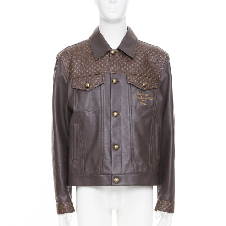 LOUIS VUITTON 2025 Runway Embellished Leather Trucker monogram jacket FR46 XS
