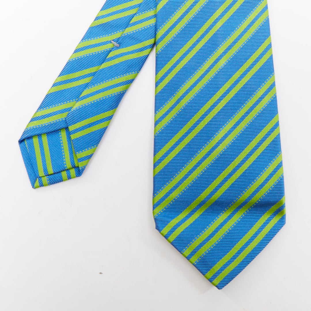 KITON NAPOLI Set of 4 100% silk blue green black white diagonal stripe dress tie