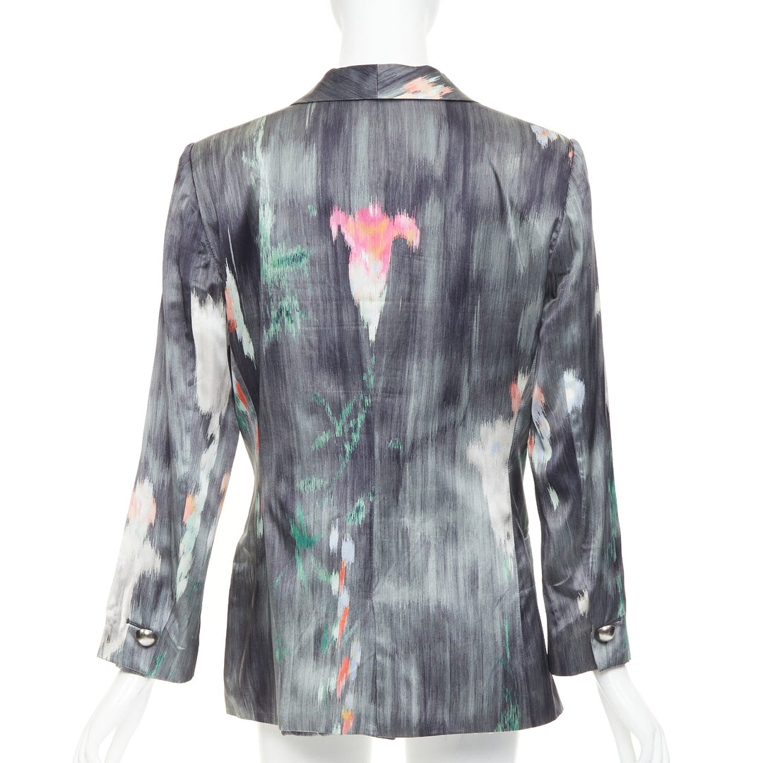 GIORGIO ARMANI 2008 grey multicolor silk watercolor abstract blazer IT46 XL
