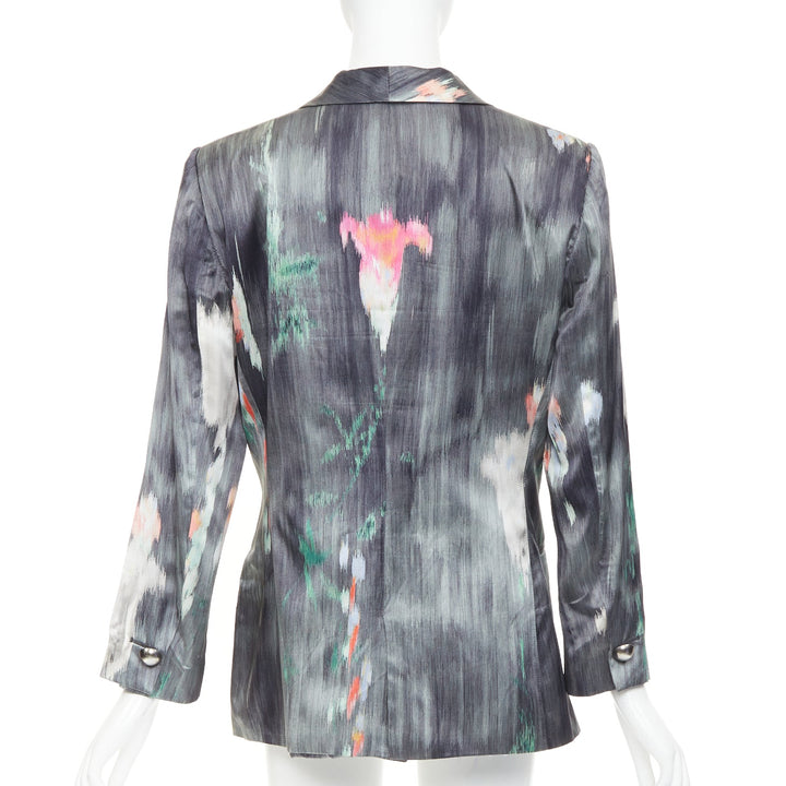 GIORGIO ARMANI 2008 grey multicolor silk watercolor abstract blazer IT46 XL