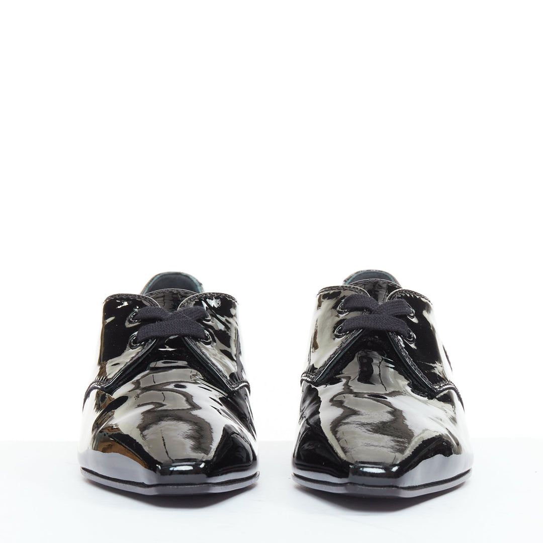 CHANEL 2018 Runway Forest Fairies black patent pointed square toe oxford EU37.5