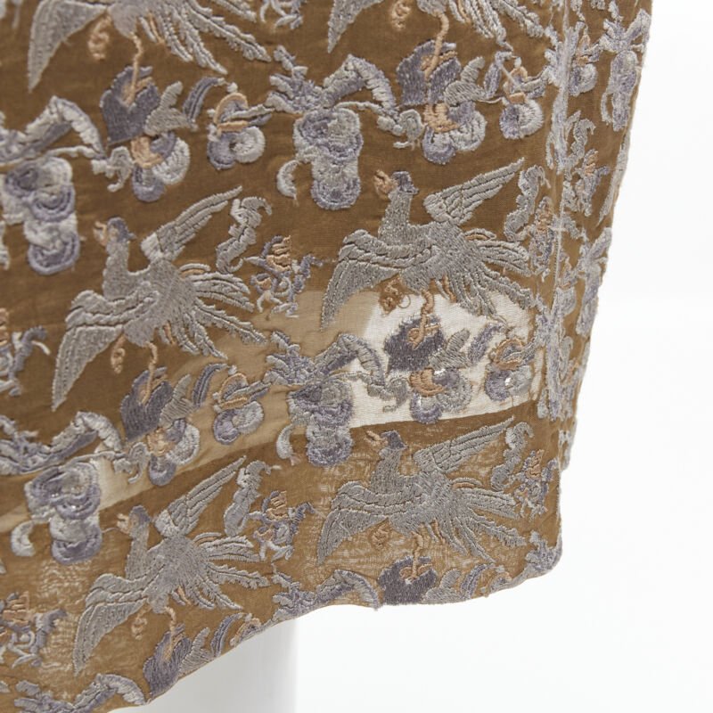 DRIES VAN NOTEN 2012 gold oriental crane embroidery shift dress FR36 S