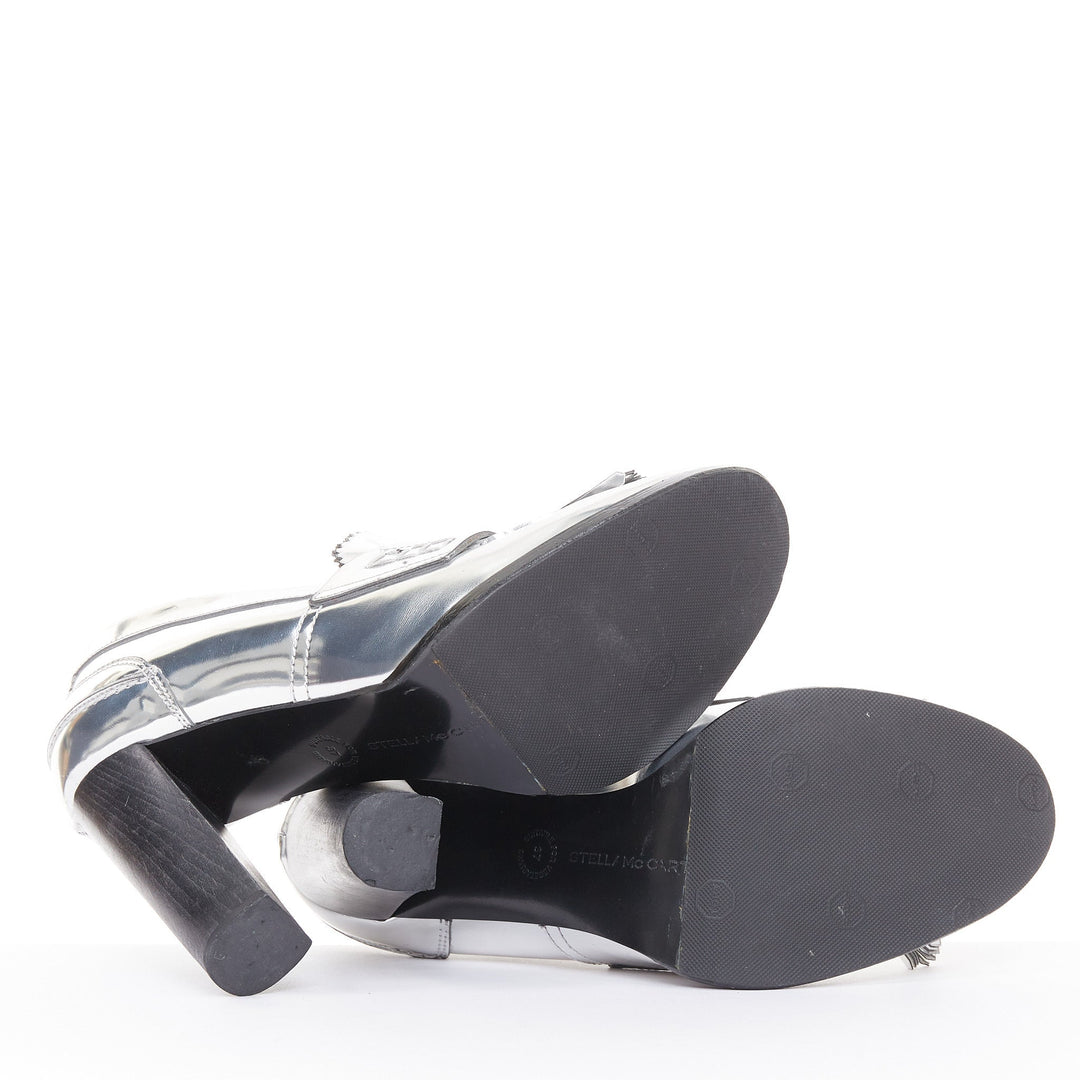 STELLA MCCARTNEY 2014 silver metallic kiltie tassel loafer block heel pumps EU37