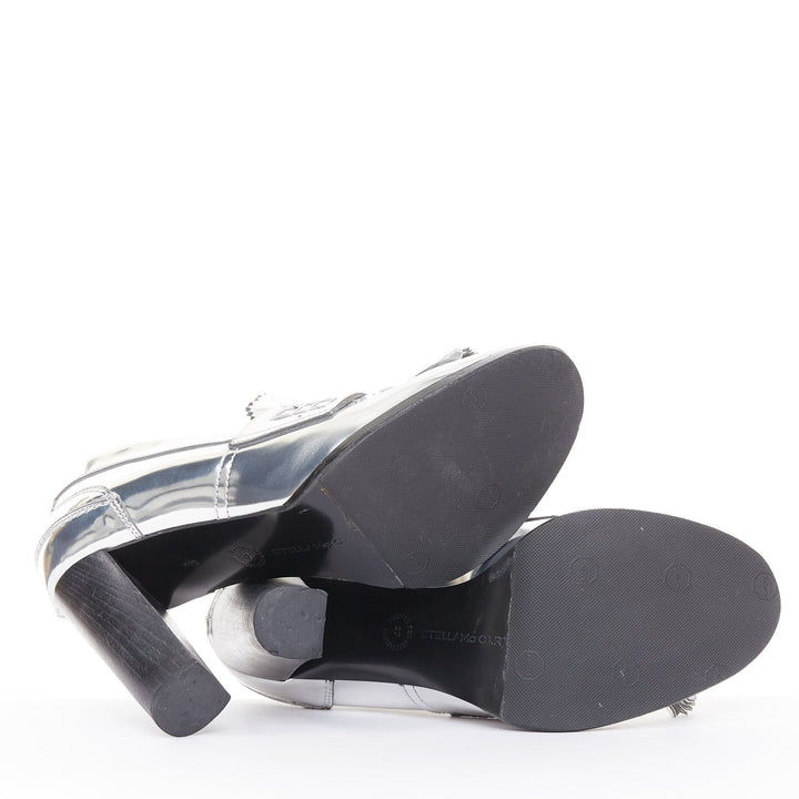 STELLA MCCARTNEY 2014 silver metallic kiltie tassel loafer block heel pumps EU37