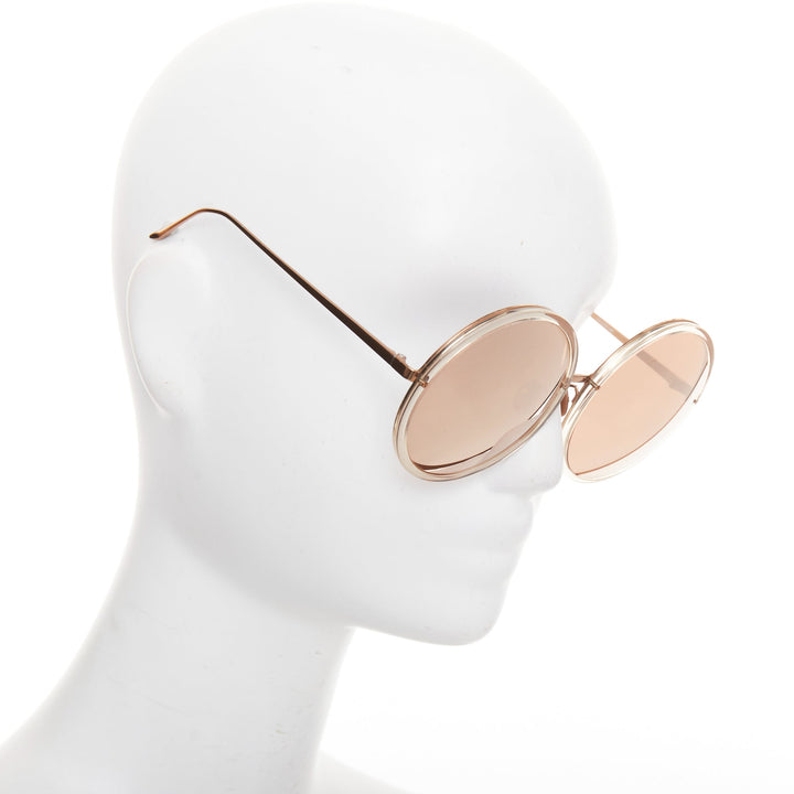 LINDA FARROW LFL4579 rose gold brown ombre clear oversized round sunglasses