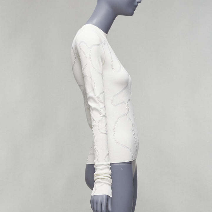 HELMUT LANG cream wiggly line motive jacquard long sleeve sweater S