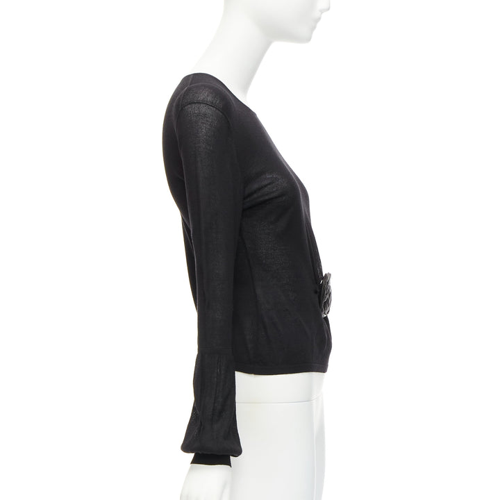 GUCCI Tom ford Vintage Runway black leather rosette puff sleeve sweater