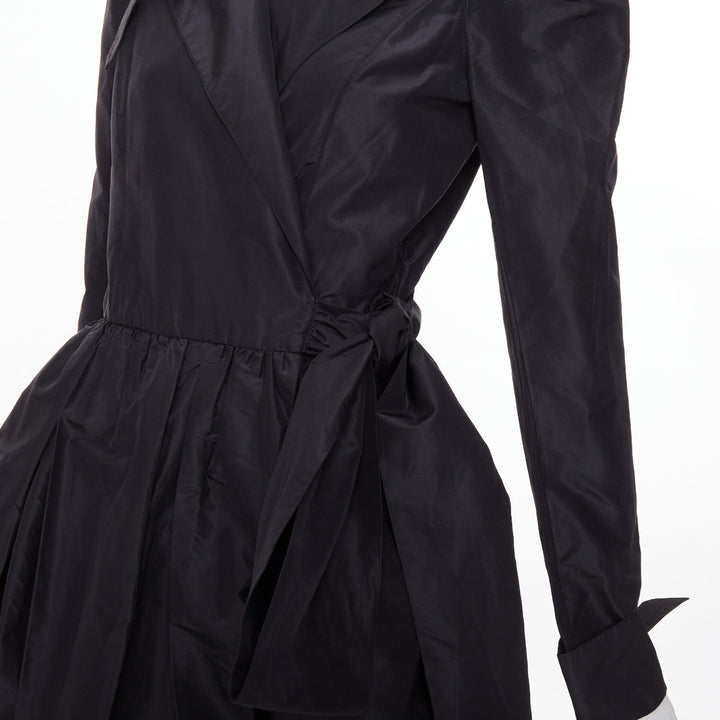 DIANE VON FURSTENBERG black scalloped lace hem silk taffeta wrap dress US8 L