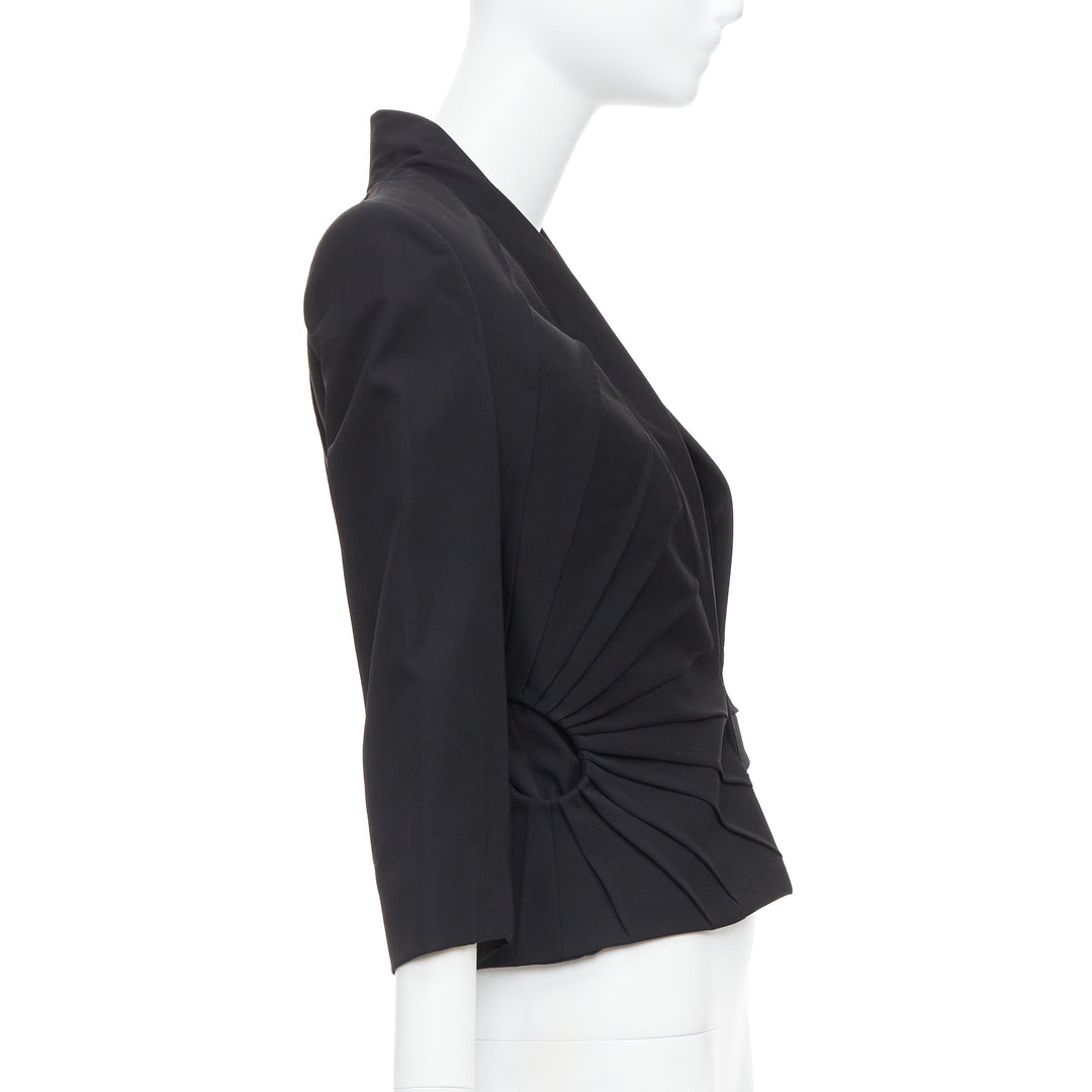 ALEXANDER MCQUEEN 2003 black virgin wool contour pleated dart blazer IT38 XS