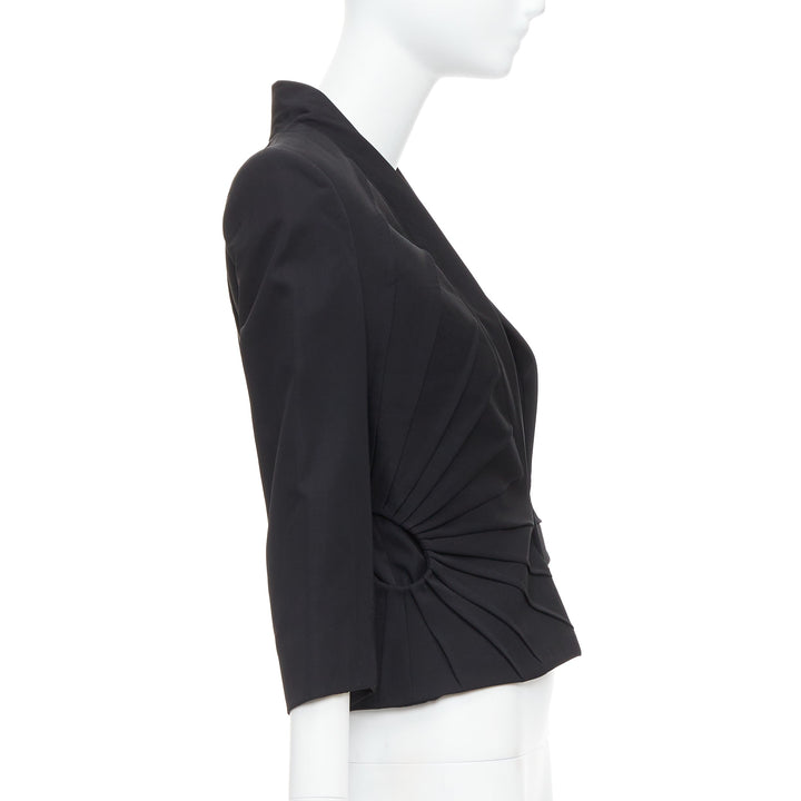 ALEXANDER MCQUEEN 2003 black virgin wool contour pleated dart blazer IT38 XS