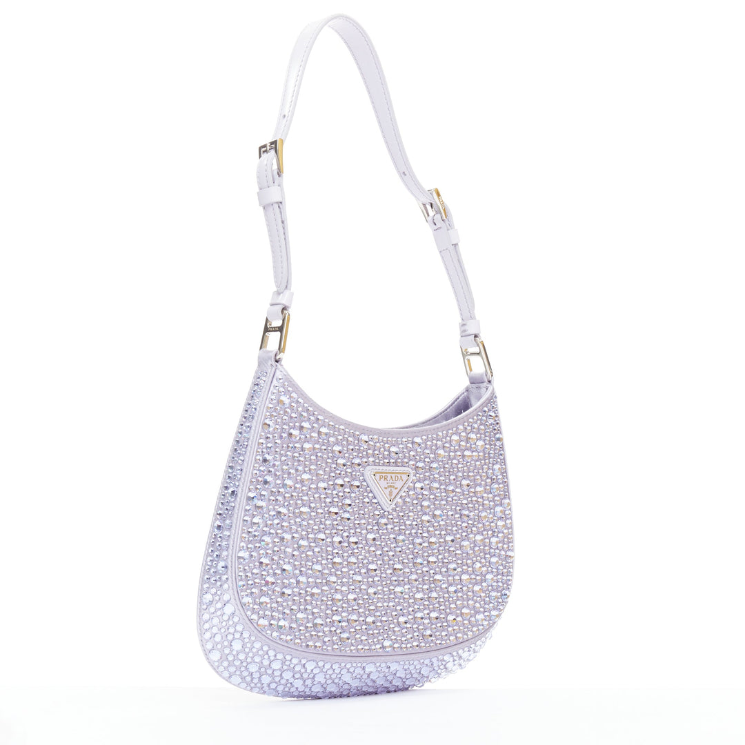 PRADA Cleo blue crystal encrusted satin triangle logo underarm shoulder bag