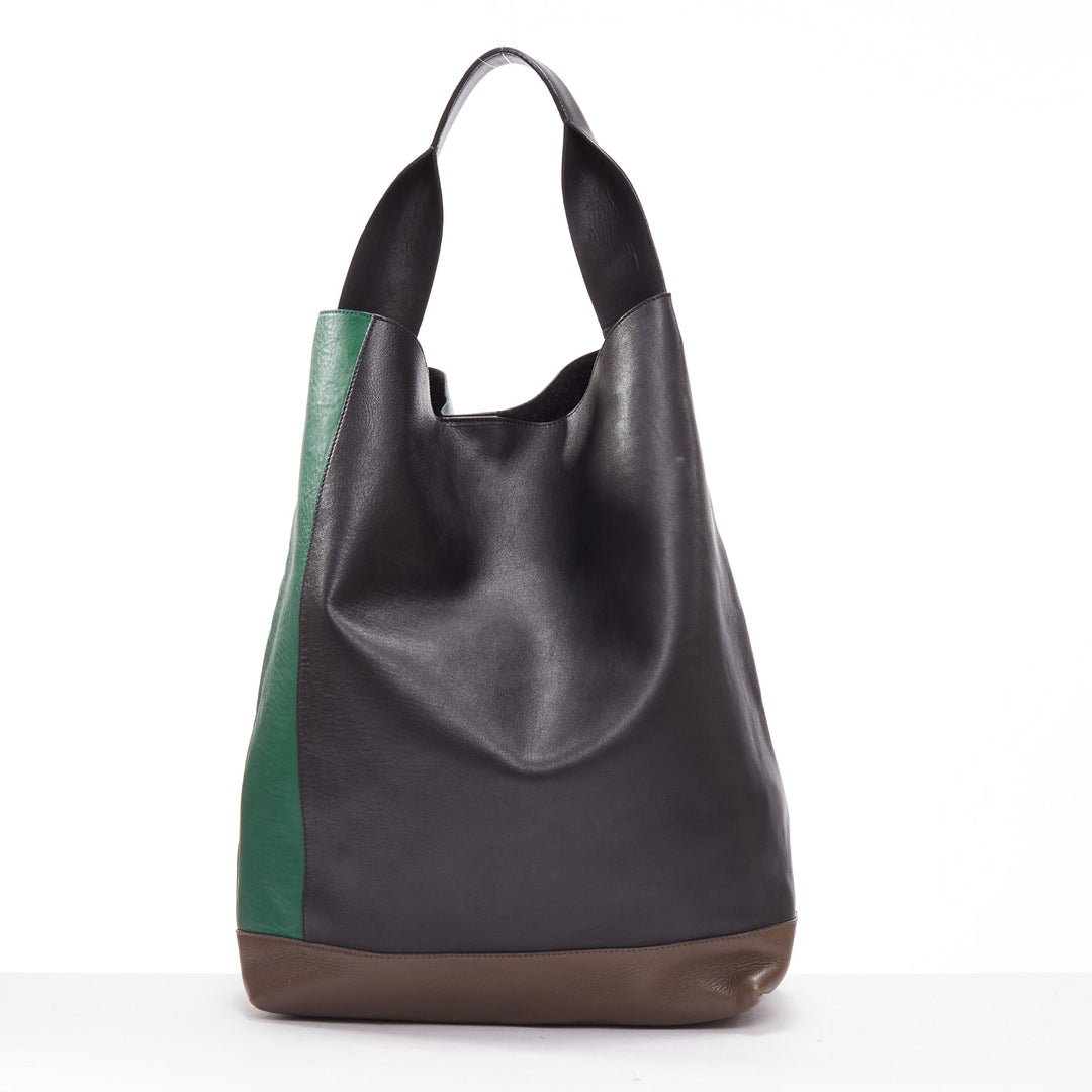MARNI green black brown colorblock thick handle large shoulder tote bag