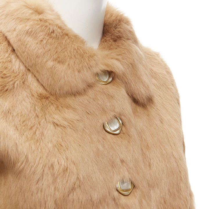 APC tan brown genuine fur gold-tone buttons winter coat jacket XS