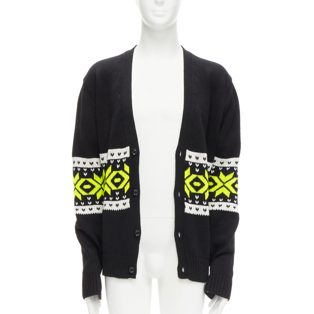KOLOR black yellow intarsia fair isle 100% cotton cardigan jacket JP5 XXL