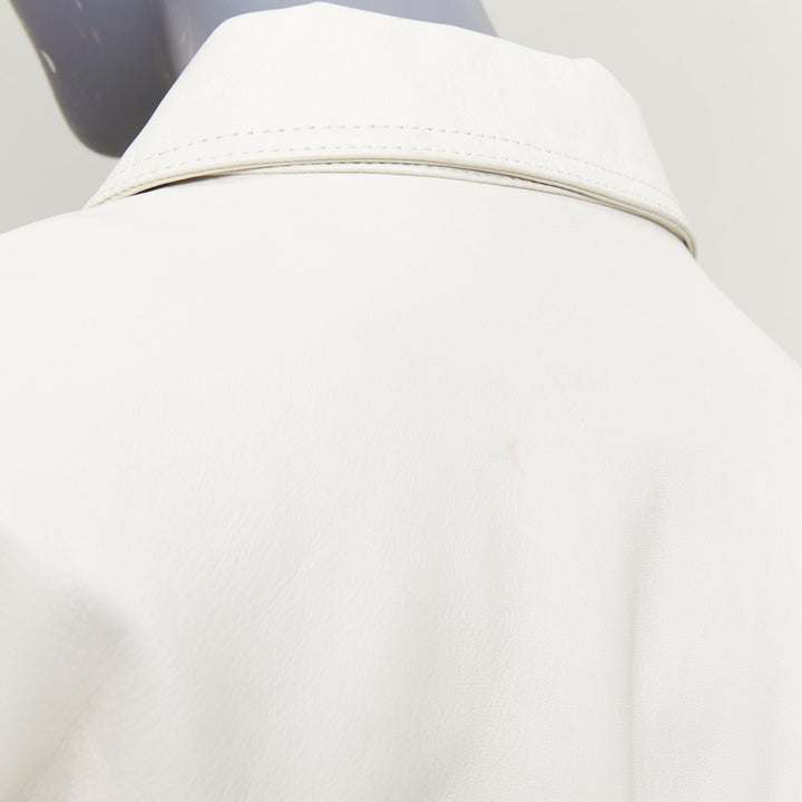 CELINE  cream textured lamb leather black striped ribbed cropped jacket FR38 M