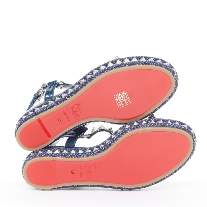 CHRISTIAN LOUBOUTIN Pyraclou 60 denim blue spikes platform wedges EU38