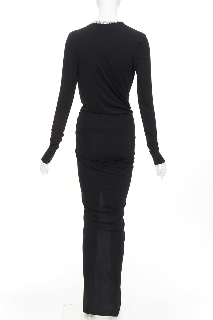 ALEXANDRE VAUTHIER black silver rhinestone jewel crystal plunge wrap dress