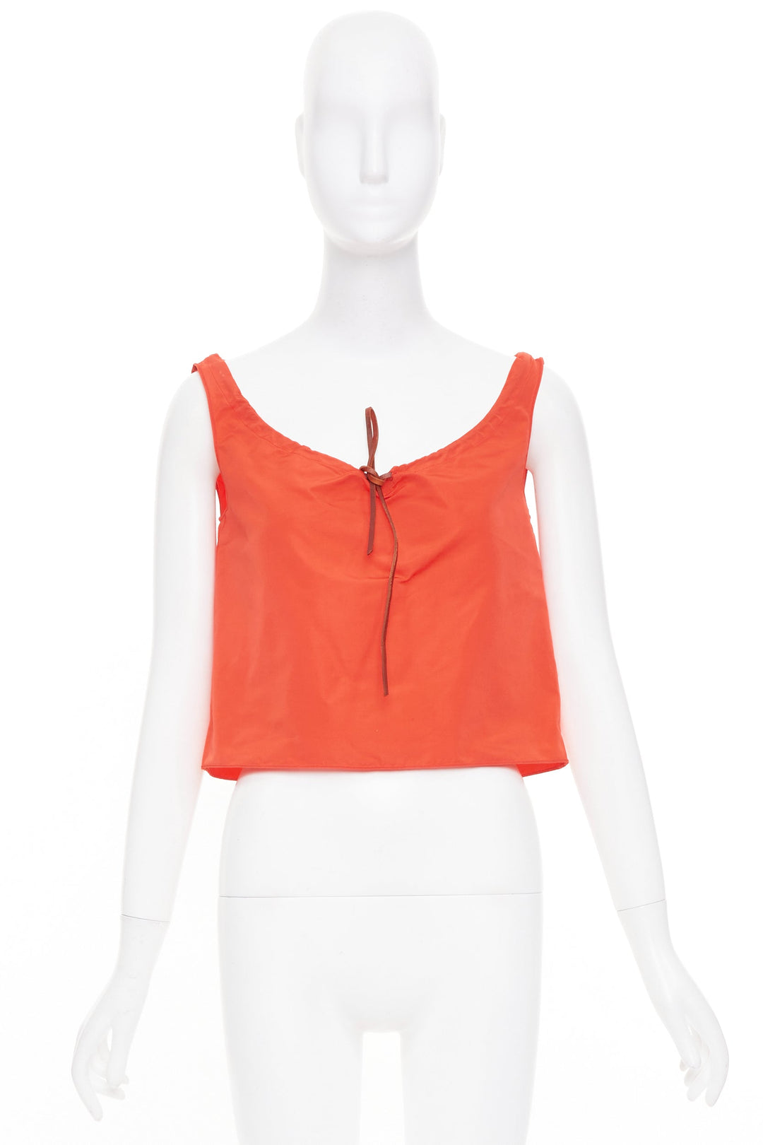 MIU MIU 1990s Vintage orange nylon drawstring leather trim cropped tank IT40 S