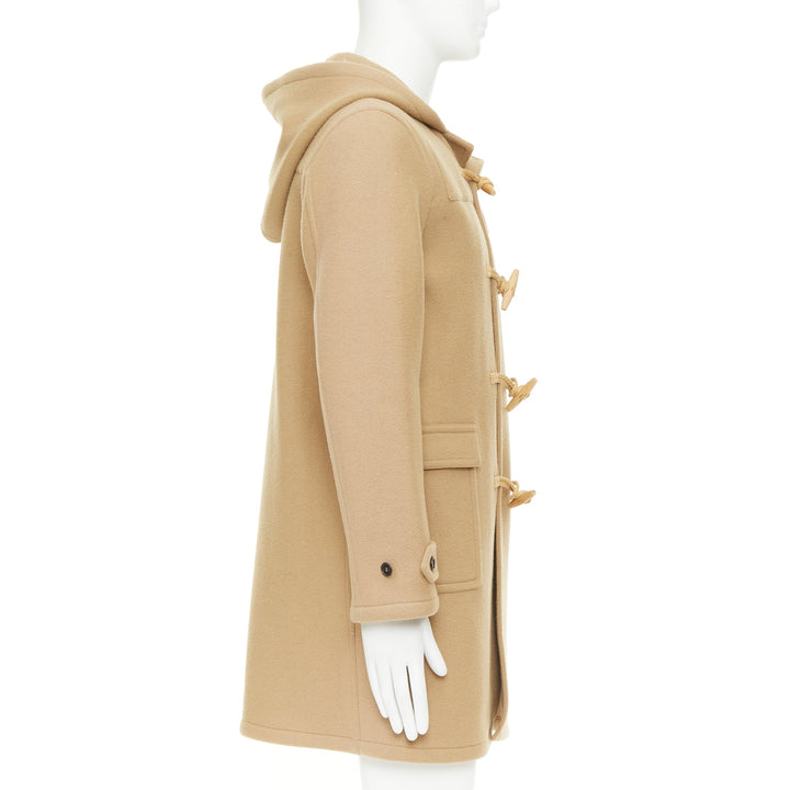 SAINT LAURENT 2013 Runway camel beige wool wood toggle button hooded duffle coat