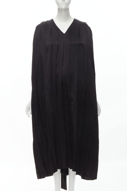 COMME DES GARCONS Vintage 1980s black triacetate V-neck pleated belted dress