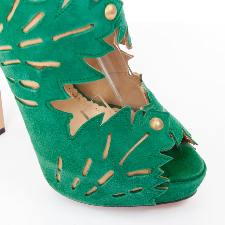 CHARLOTTE OLYMPIA 2010 Eve Tropical Leaf Suede platform sandals EU35