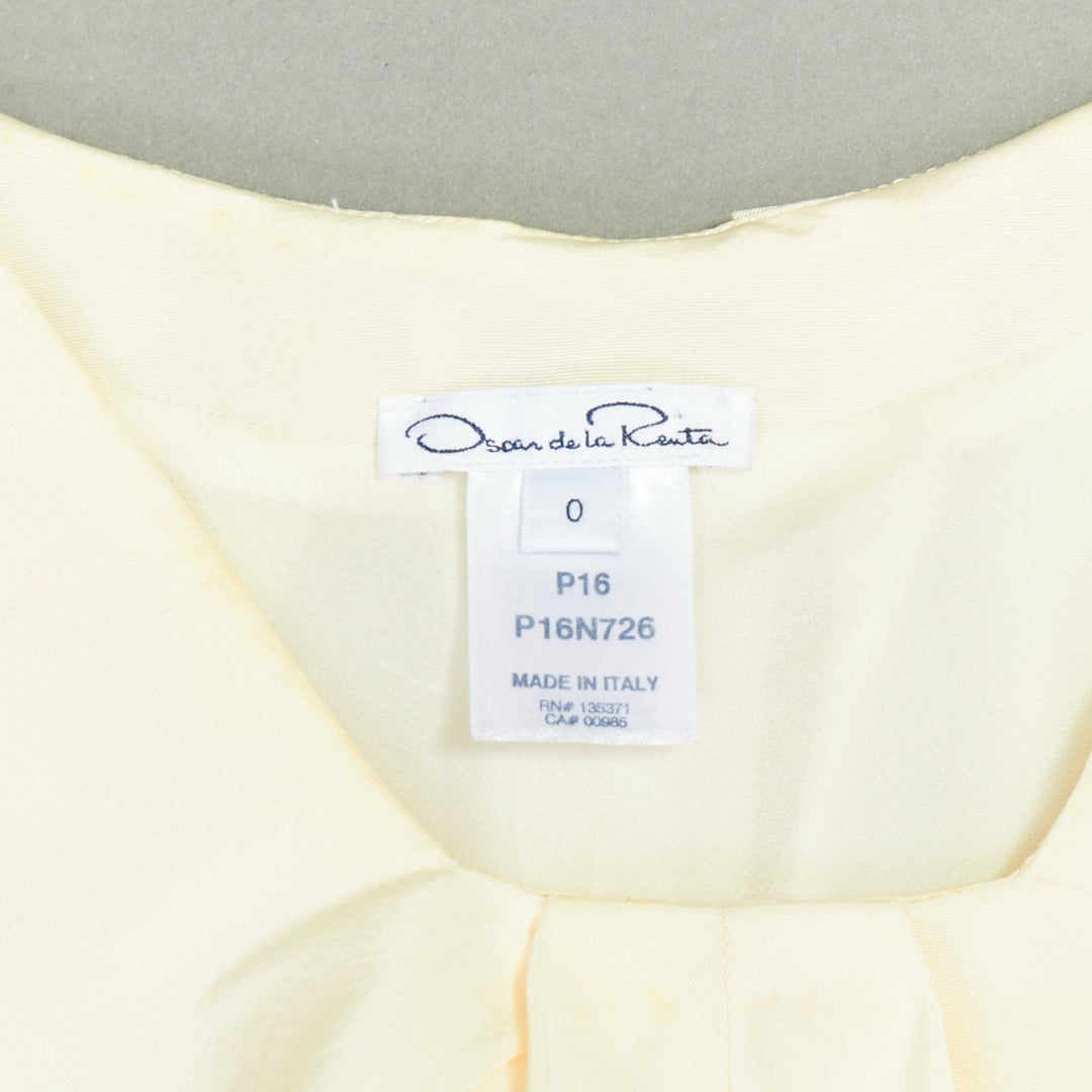 OSCAR DE LA RENTA P16 100% silk cream cap sleeve crop top US0 XS