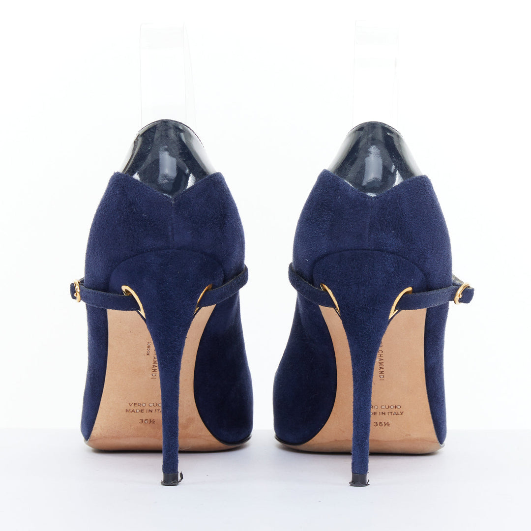 JENNIFER CHAMANDI Lorenzo 105 navy blue suede eye of needle stiletto pump EU36.5