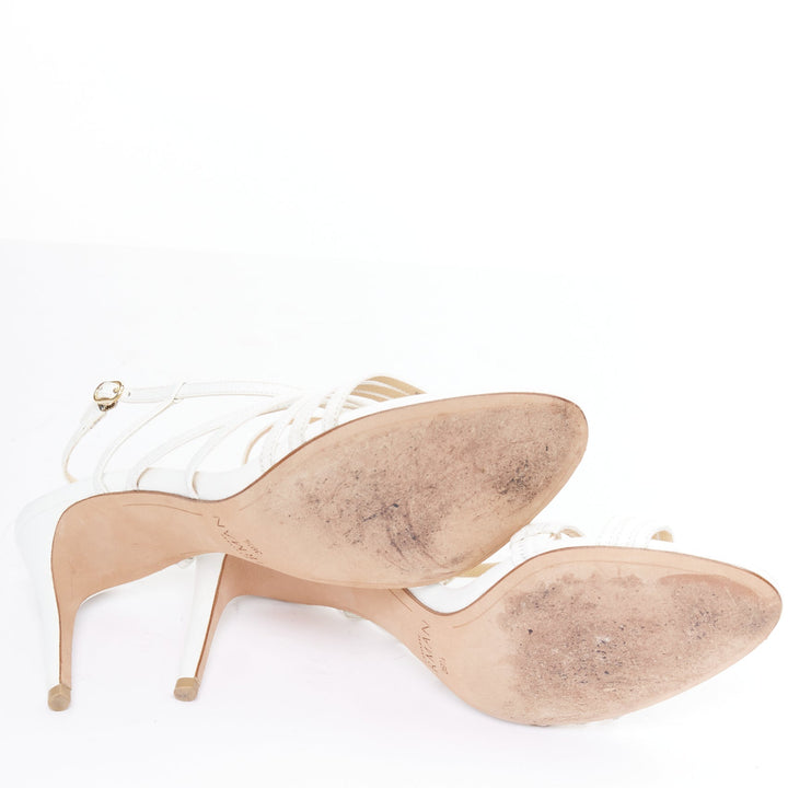 ALEXANDRE BIRMAN white leather caged strappy high heeled sandals EU39.5