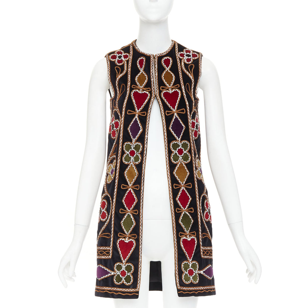 DIOR 2021 Runway black velvet  Folkloric Heart Velvet embroidered gilet FR34 XS