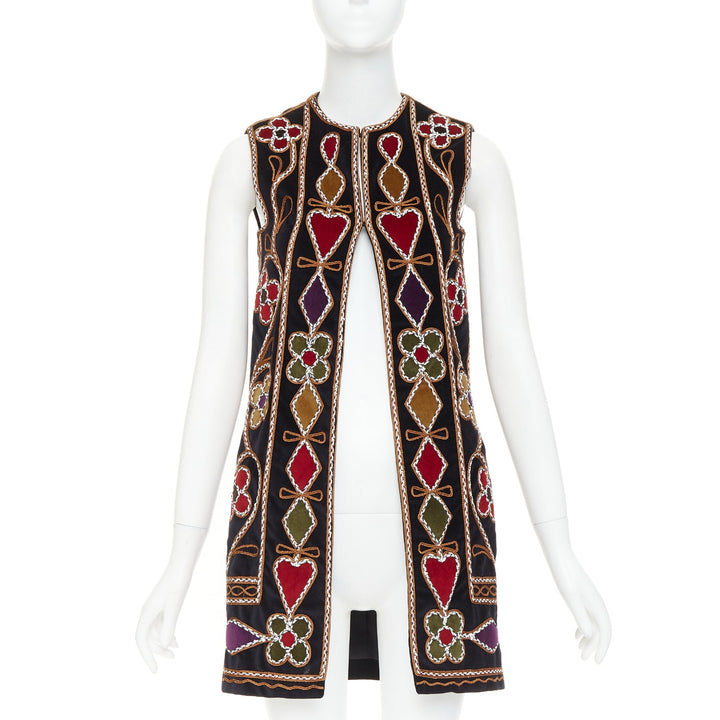 DIOR 2021 Runway black velvet  Folkloric Heart Velvet embroidered gilet FR34 XS