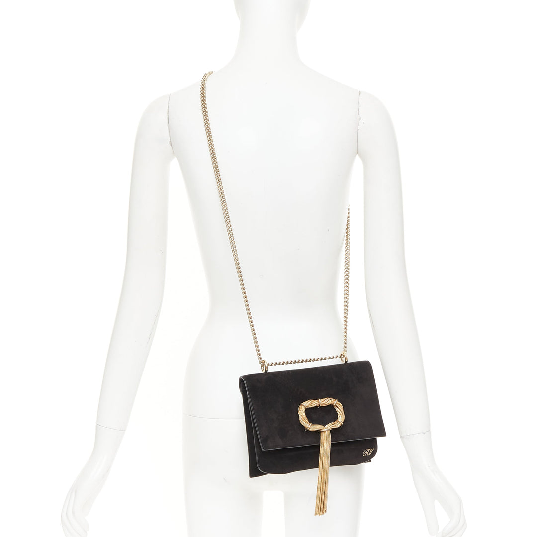 ROGER VIVIER 2017 Club Chain suede gold chain tassel buckle RV evening clutch