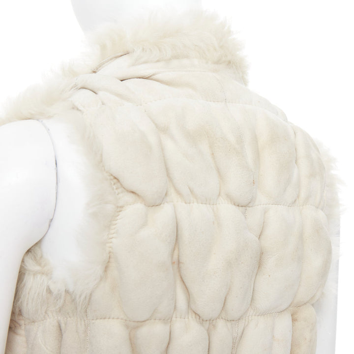 JOSEPH beige lambskin leather fur elastic stitching bolero vest FR36 S
