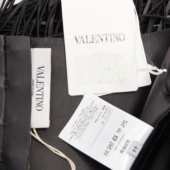 VALENTINO 2016 Runway black lambskin leather fringe belt overskirt IT44 L